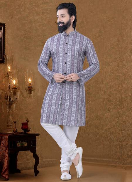 Gray Colour New Printed Ethnic Wear Cotton Mens Kurta Pajama Collection KS 1517